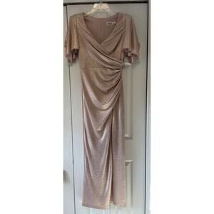 Eliza J Ruched Metallic Gown, Size 8 in Champagne Gold
